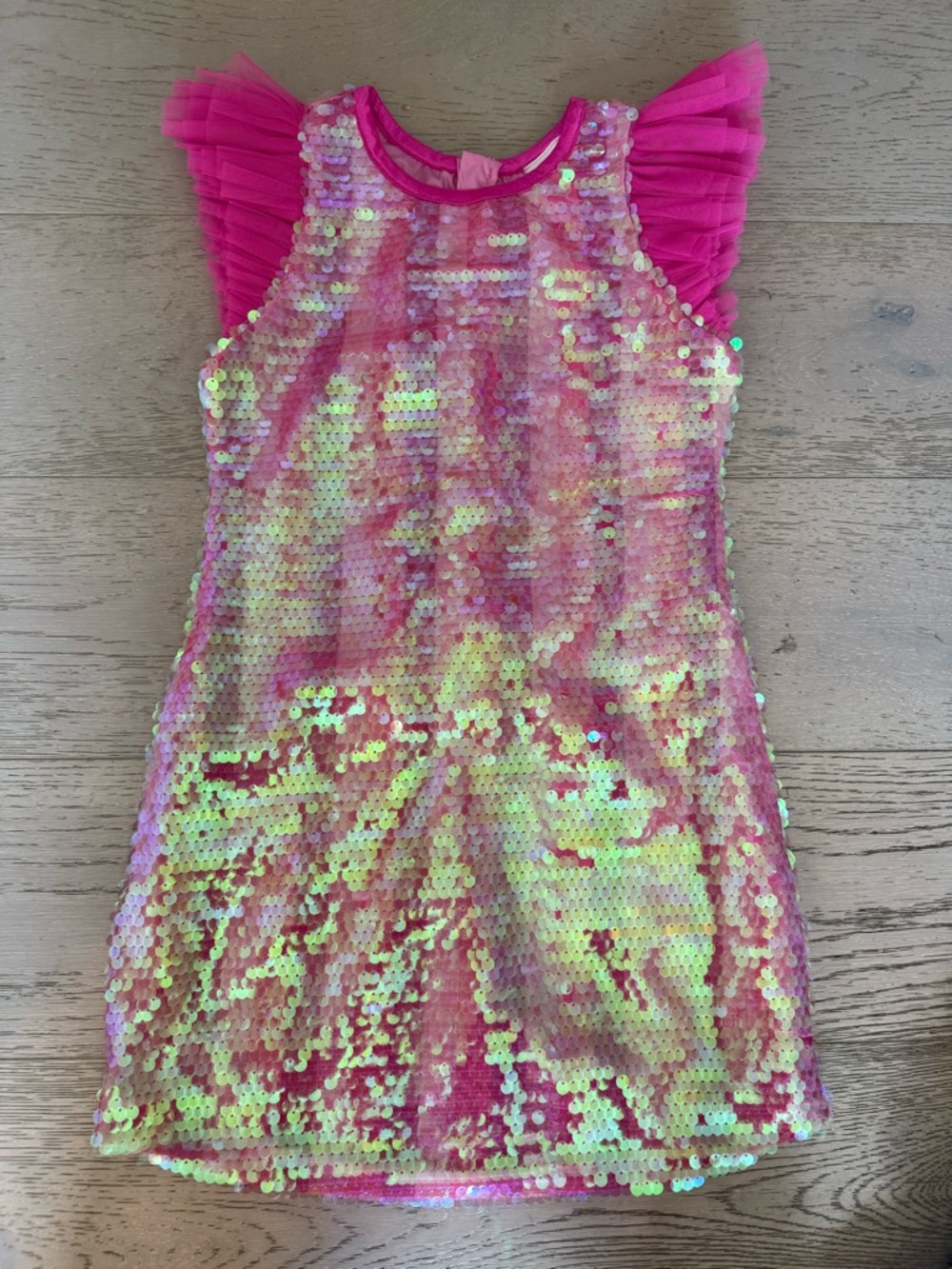 American Girl Pink Sequin Party Dress with Hot Pink Ruffle Sleeves
